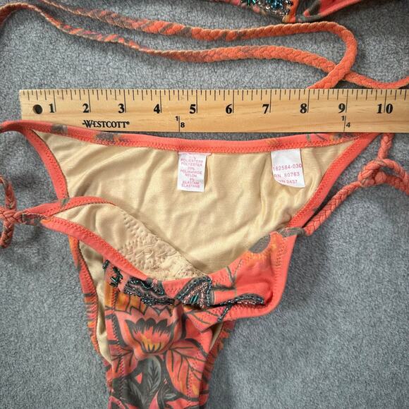 Pin Up Stars Beaded Pineapple String Bikini Womens Large Braided Coral Faux Sued - Picture 5 of 10